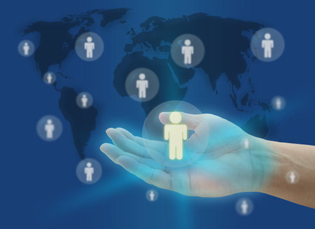 hand hold person for life insurance concept with world mapの写真素材