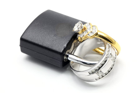 Couples Luxury Diamond Wedding Ring locked for Together Love in Valentine Holiday Concept