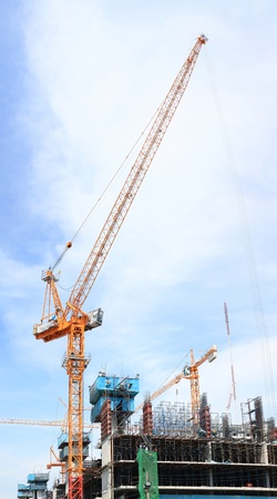 Scaffolding construction site against blue sky, Verticle Panoramaの写真素材