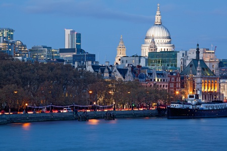 St Paul's Cathedral in London at night with River Thames England UKのeditorial素材