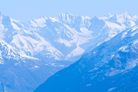 Snow Mountain Range Landscape with Blue Sky from Matterhorn Switzerlandの写真素材