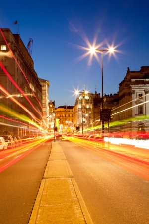 London Cityscape with Road Light Trail at dusk using for City Lifestyle transportationの写真素材