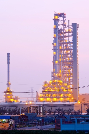 Distillation tower at Oil Refinery Plant at morning twilightのeditorial素材