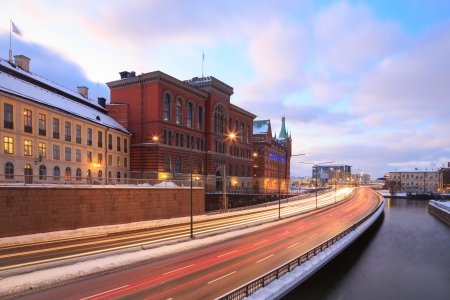 Gamla Stan Highway to Stockholm City at dusk Swedenの写真素材