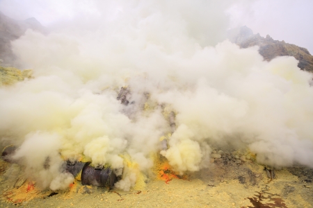 Landscape of Sulfur Mine at Khawa Ijen Volcano Crater Java Island Indonesiaの写真素材