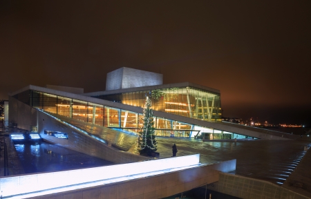 Oslo Opera House shine at night Norwayのeditorial素材