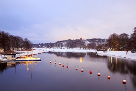 Winter lake landscape in Stockholm Swedenの写真素材