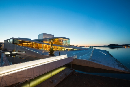 Oslo Opera House shine at dusk, morning twilight,  Norwayのeditorial素材