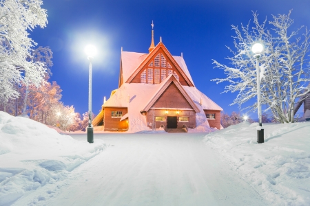 Kiruna cathedral church Architecture Sweden at dusk twilight with star trailのeditorial素材