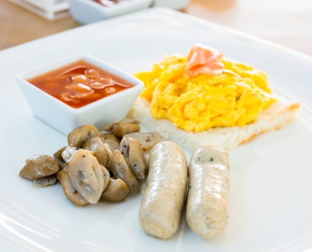 English breakfast in white dishの写真素材