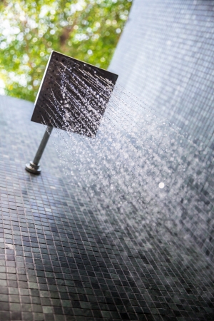 water from rain shower outdoorの写真素材