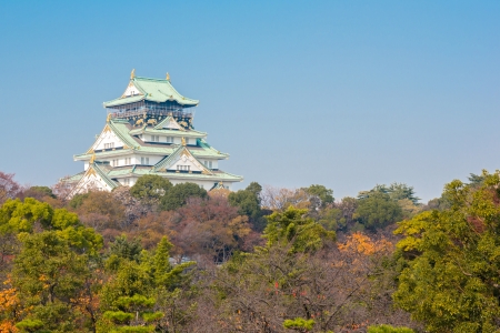 Osaka castle with autumn garden in Kansai Japanのeditorial素材