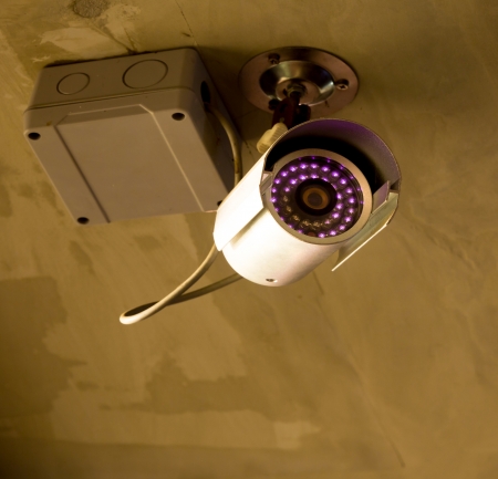 CCTV security camera  at nightの写真素材