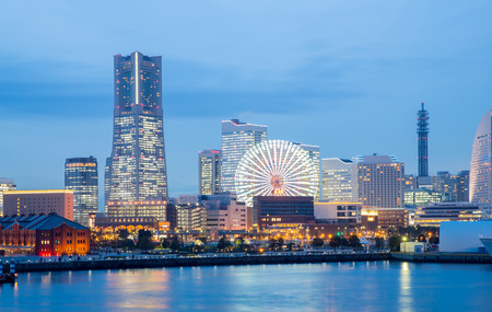 Yokohama Skyline building and skyscraper in downtown at dusk, Japan のeditorial素材