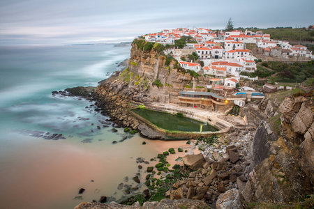 Azenhas do Mar village at dusk, Sintra Portugalの写真素材