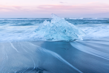 Iceberg beach at Vatnajokull Glacier Jokulsarlon Iceland sunriseの写真素材