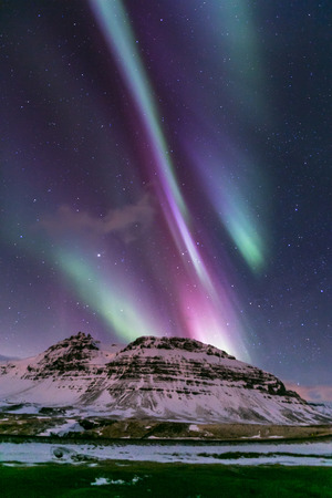 The Heart Northern Light Aurora borealis at Kirkjufell Icelandの写真素材