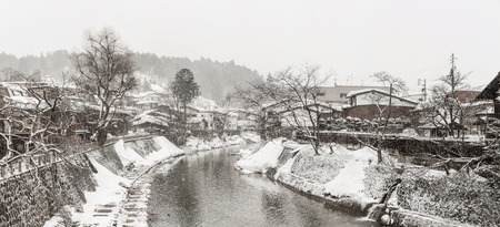 Panorama Snow fall Winter in Takayama Gifu Prefecture, Japanの写真素材