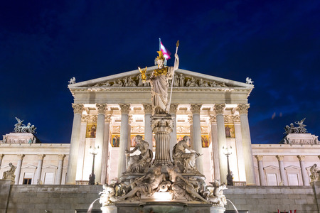 Austrian Parliament in Vienna austria at nightの写真素材