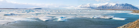 Panorama of vatnajokull Glacier Jokulsarlon lagoon Iceland