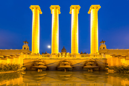 Dusk view of Barcelona, Spain at Plaza de Espanaの写真素材