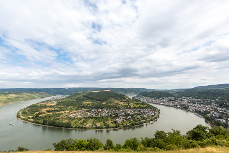 Aerial view of Boppard and river Rhine, middle Rhine Valley, Germany, Rhineland-Palatinateの写真素材
