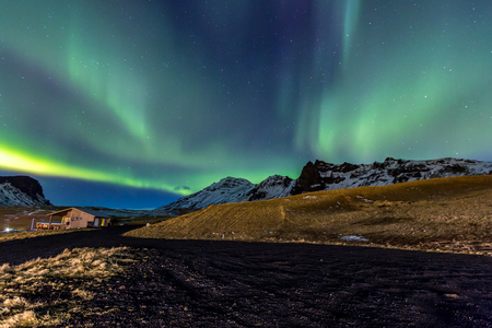 Northern Light Aurora borealis at Vik Icelandの写真素材