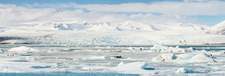 Panorama Vatnajokull Glacier Jokulsarlon lagoon Iceland