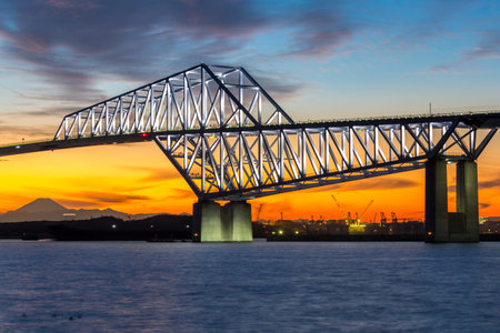 Tokyo landmark , Tokyo Gate Bridge and Mountain Fuji at sunset