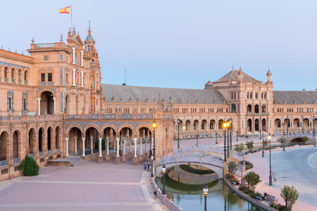 Spanish Square espana Plaza in Sevilla Spain at dusk