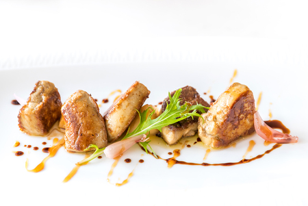 Fried Foie gras grilled, gourmet French cuisine.の写真素材