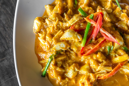 Chili Crab meat fried with curry in Thai style cuisine foodの写真素材