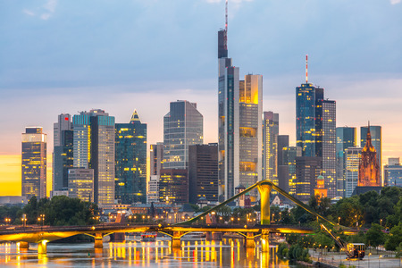 Germany Frankfurt am Main skyline sunset nightの写真素材