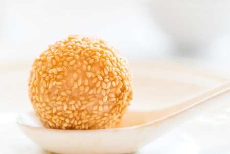 Chinese dim sum Fried sesame balls stuff with custard lava - Chinese groumet cuisine
