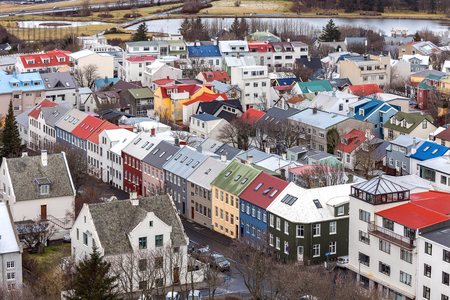 Aerial view of Reykjavik city, Capital of Icelandの写真素材