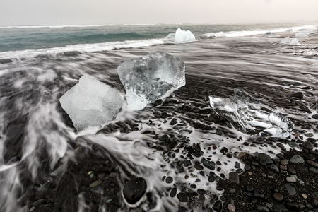 Iceberg on Diamond beach at Vatnajokull Glacier Jokulsarlon Icelandの写真素材
