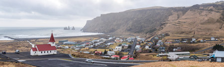 Vik i Myrdal Church in Vik village Iceland, Europe. Panorama