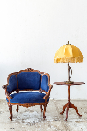Blue sofa couch in vintage room with lamp - classical styleの写真素材