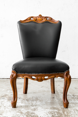 Black genuine leather classical style chairの写真素材