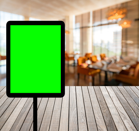 Abstrast Blurred background : restaurant cafe blur with bokeh with digital screen の写真素材