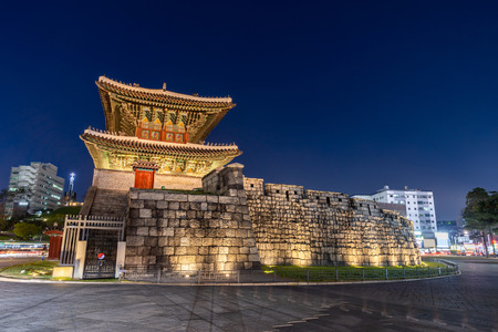Cityscape at Heunginjimun Dongdaemun gate in Seoul South Koreaの写真素材
