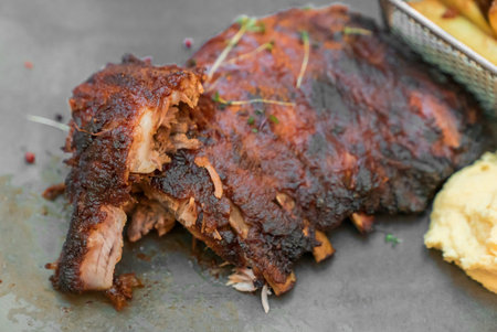 Smoke grilled pork ribs BBQ
