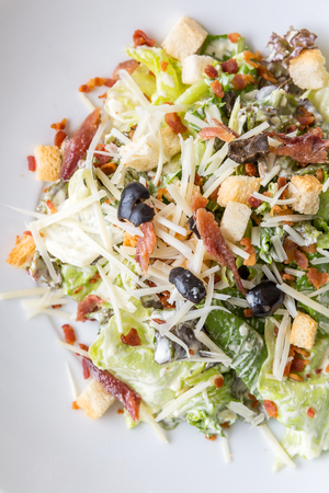 Caesar salad with bacon and chicken, mediterranean cuisineの写真素材