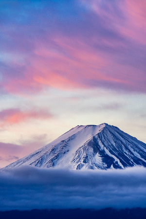 Mt.Fuji beautiful dawn sunrise in Kawaguchiko Fujiyoshida townの写真素材