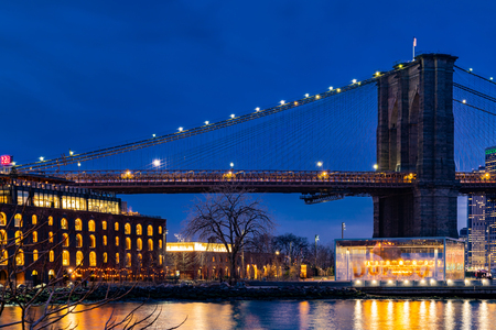 Brooklyn bridge with Lower Manhattan skyscrapers bulding for New York City in New York State NY , USAの写真素材