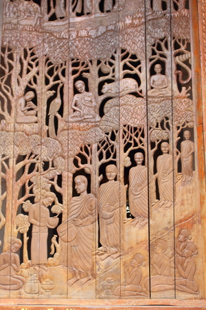 Carved wooden temple in a public place.の写真素材