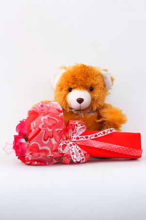 Brown teddy bear on a white background.の写真素材