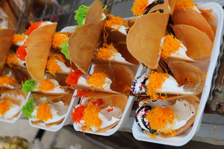 Colorful eat pancakeの写真素材