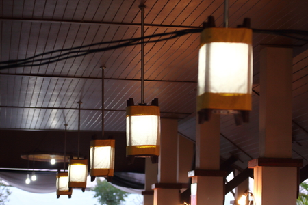 Light from the lamp is made of wood.の写真素材