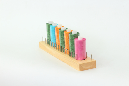 Yarn of many colors on a white background.の写真素材